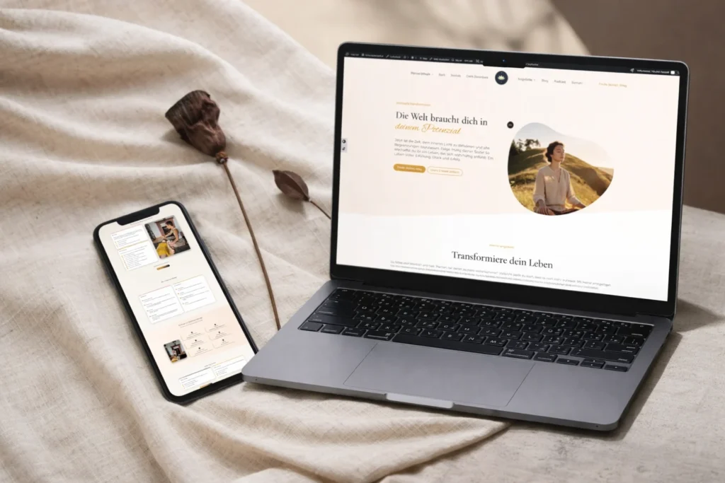 Responsives Webdesign der Website Lichterseelenwelt auf Laptop und Mobilgerät