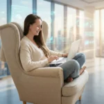 Website Betreuung als strategische Weiterentwicklung – Die Gründerin Nikolett Nemeth optimiert ihr Online-System am Laptop