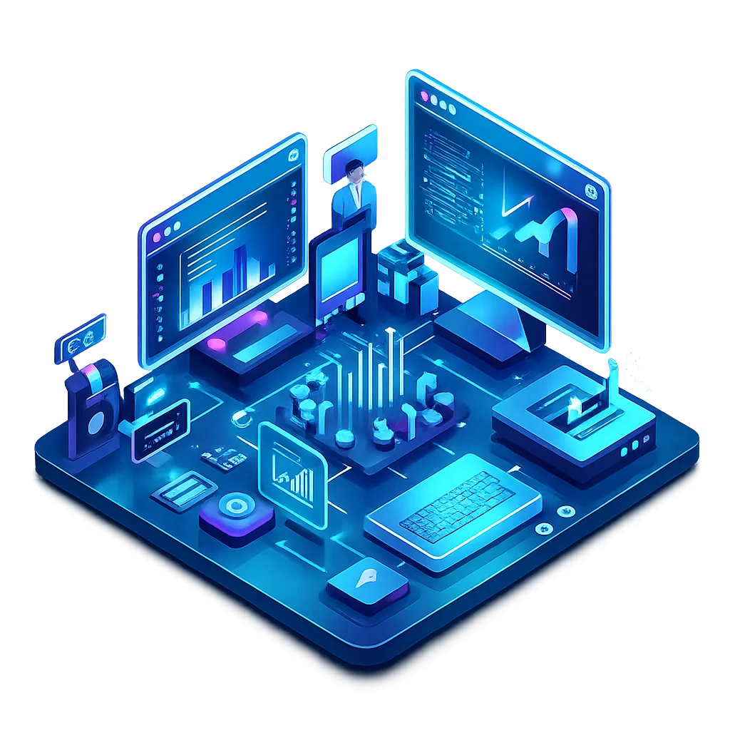 Digitale Webdesign-Umgebung mit vernetzten Daten, Diagrammen und strukturierter Website-Architektur